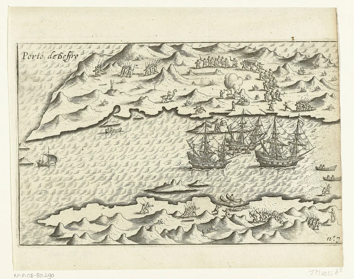Aankomst bij Porto Desire, 1599 Porto de Desire (titel op ob – Argentinië landscape