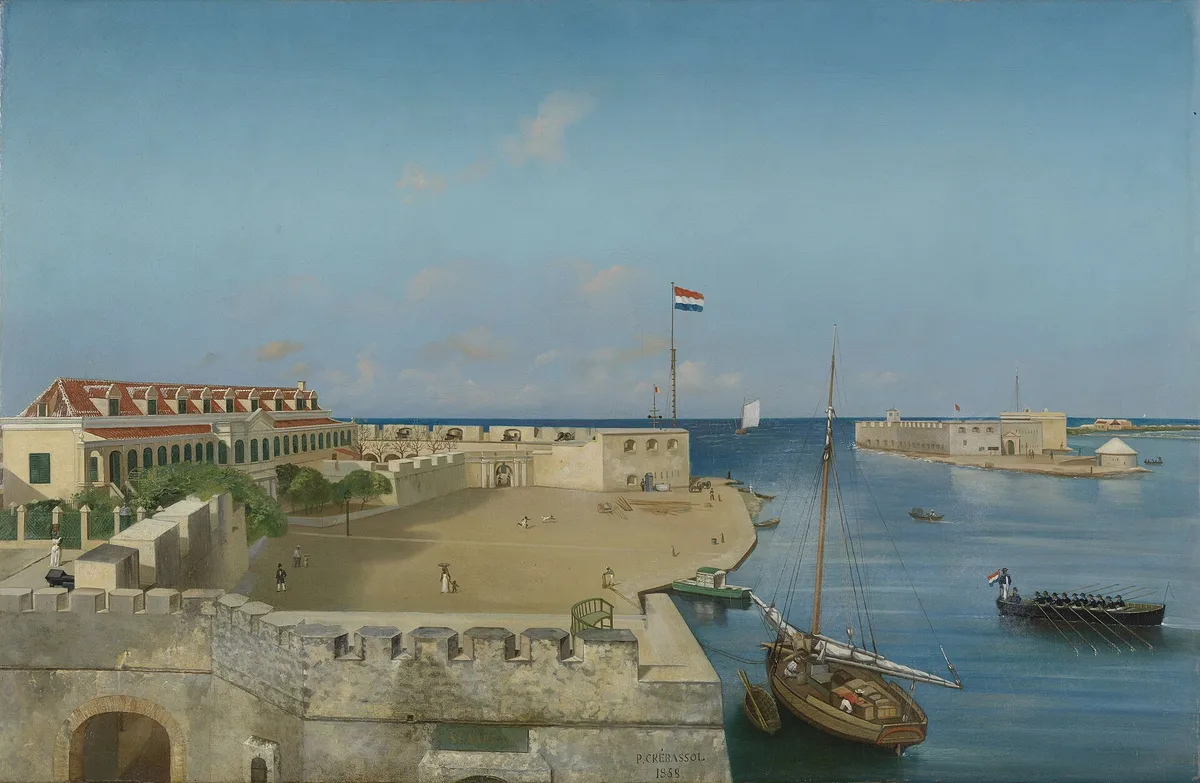 De haveningang van Willemstad met het Gouvernementspaleis, NG-2013 – Curaçao