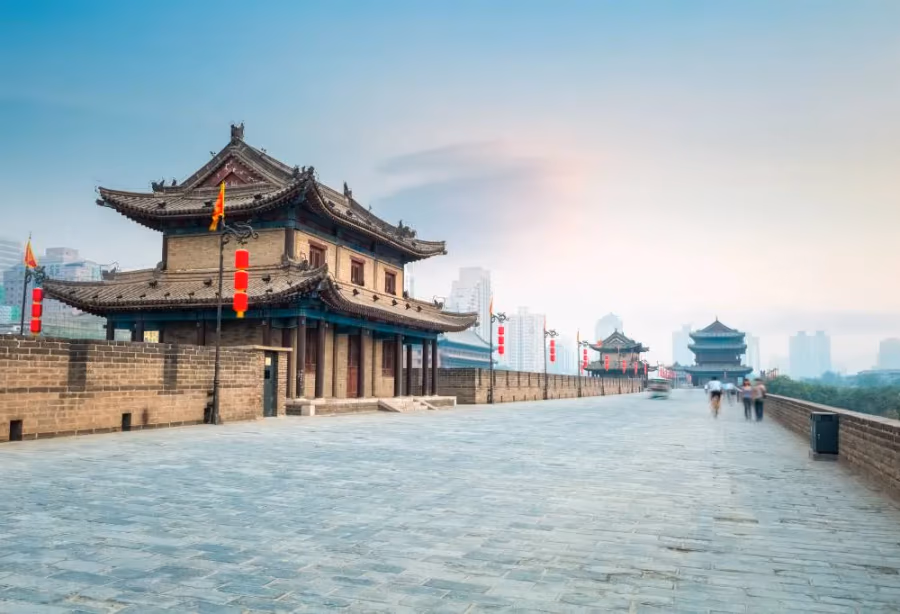 Fietsen over de stadsmuren van Xian – China