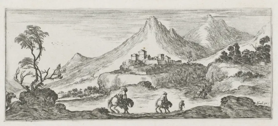 Landschap met vesting Verschillende landschappen (serietitel) Diverses paisages (serietitel), RP-P-OB-35.030 – Frankrijk