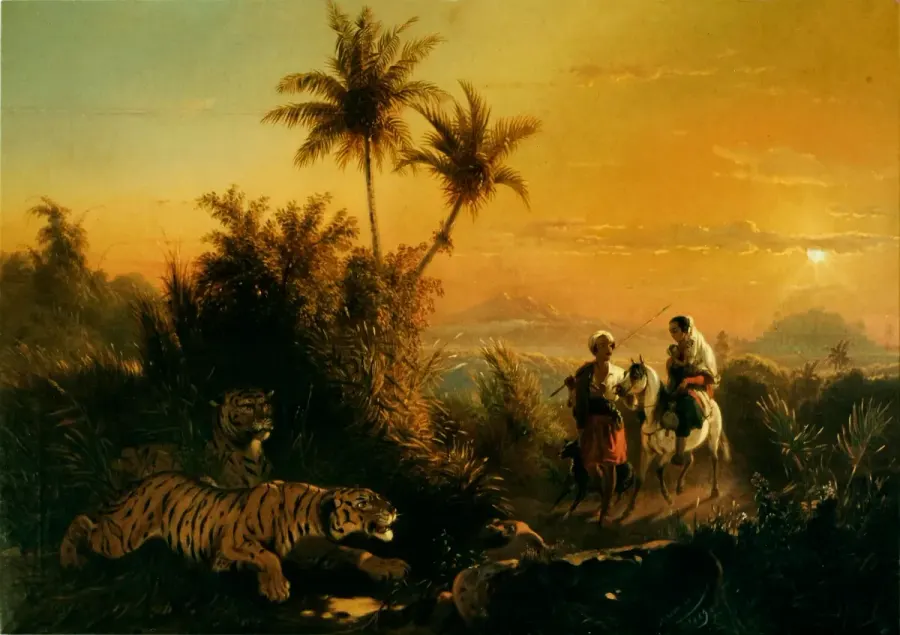 Raden Saleh - Javanese Landscape, with Tigers listening to the sound of a travelling group (copy) – Nederland